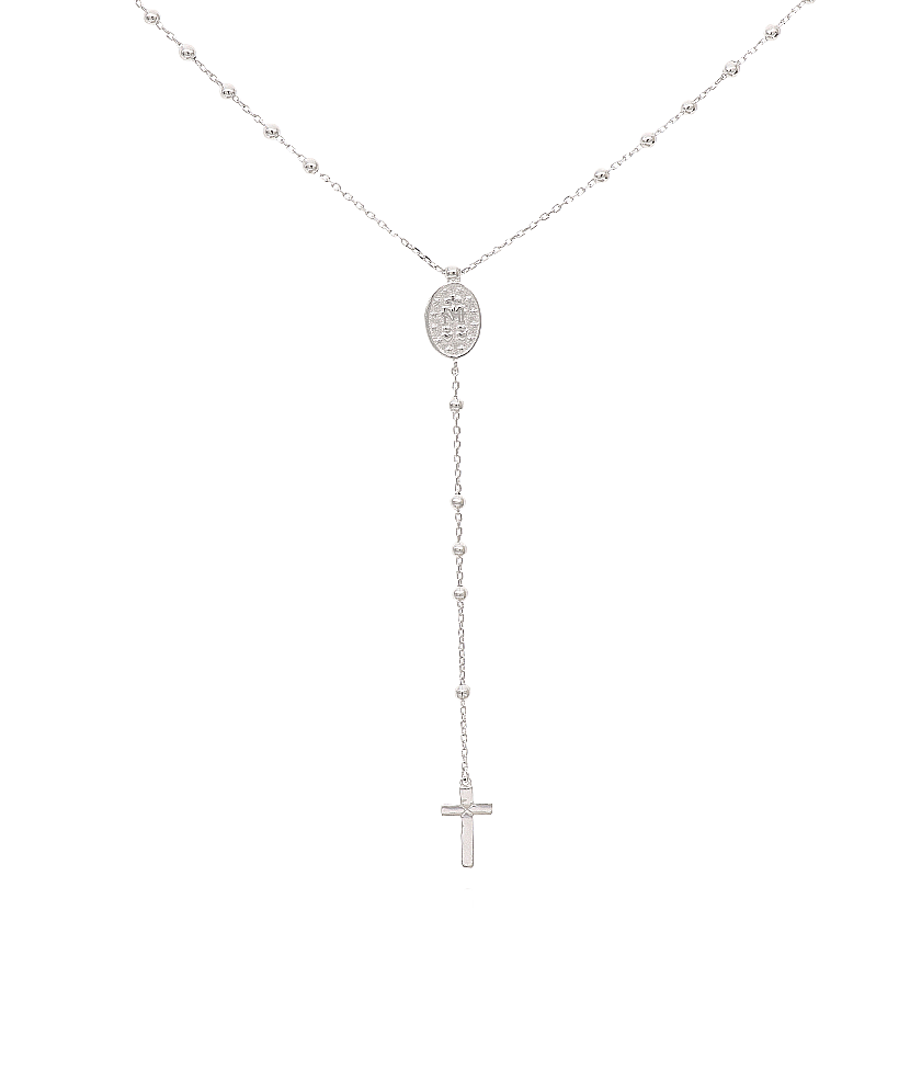 Sidabrinis rožančius su karoliukais ir kryželiu, klasikinis katalikiškas dizainas