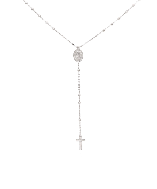 Sidabrinis rožančius su karoliukais ir kryželiu, klasikinis katalikiškas dizainas