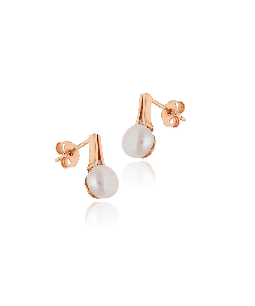 Auksiniai perlų auskarai raudono aukso spalvos