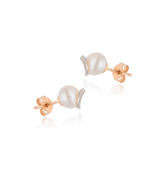 Auksiniai auskarai su upiniais perlais ir cirkoniu – elegantiškas klasikinis dizainas