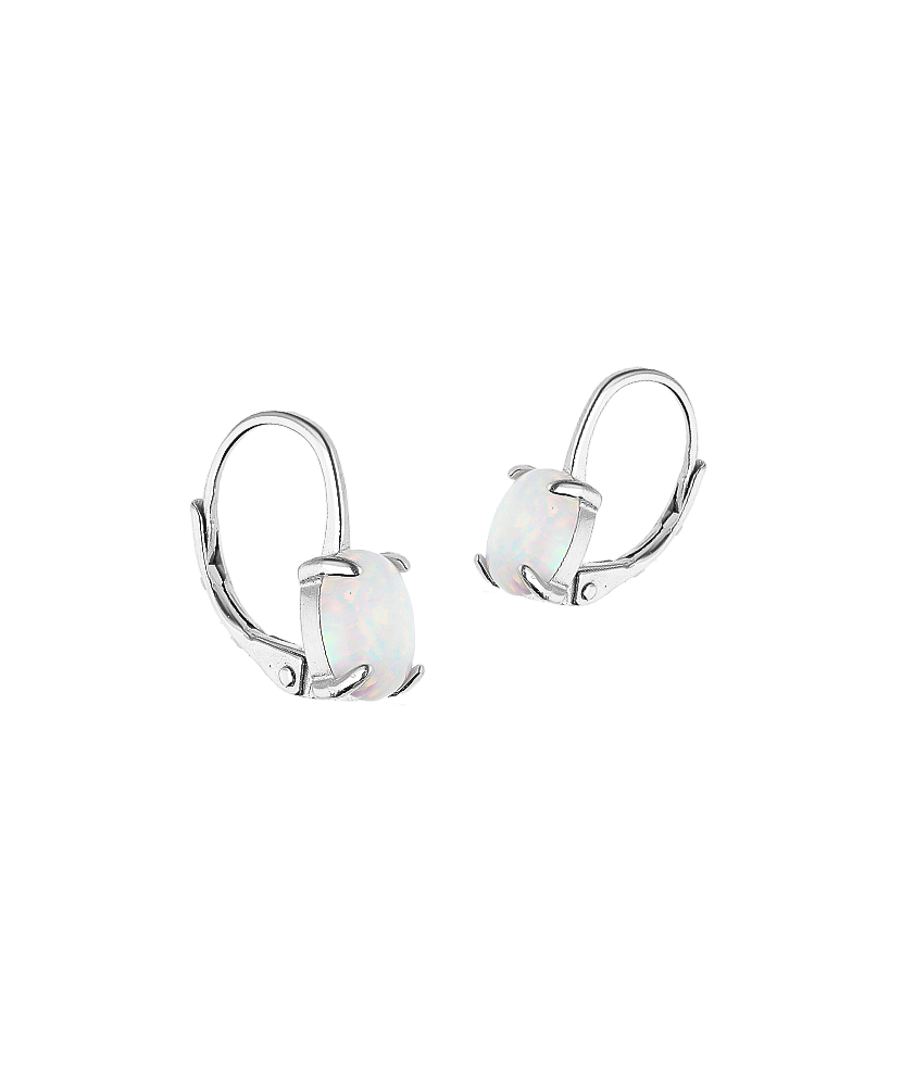 Sintetiniais opalais puošti sidabriniai auskarai – opalo žaismas