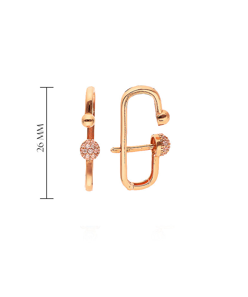 Rožinio aukso auskarų užsegimo detalė su cirkoniais