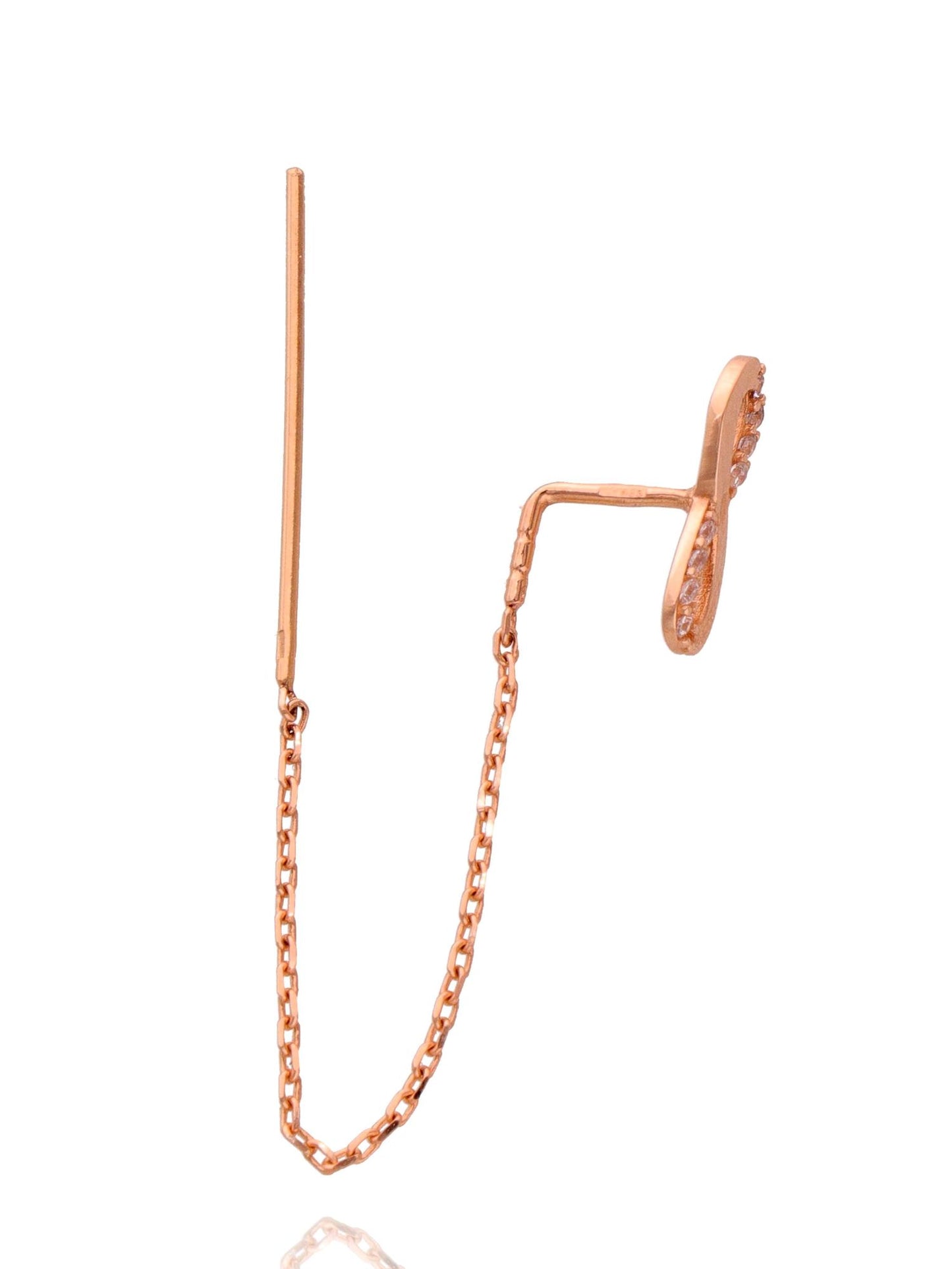 Raudono 585 prabos aukso perveriami auskarai su grandinėle