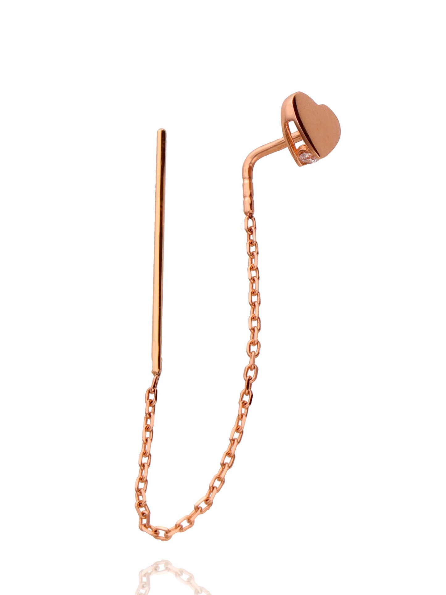 Raudono 585 prabos aukso perveriami auskarai su grandinėle