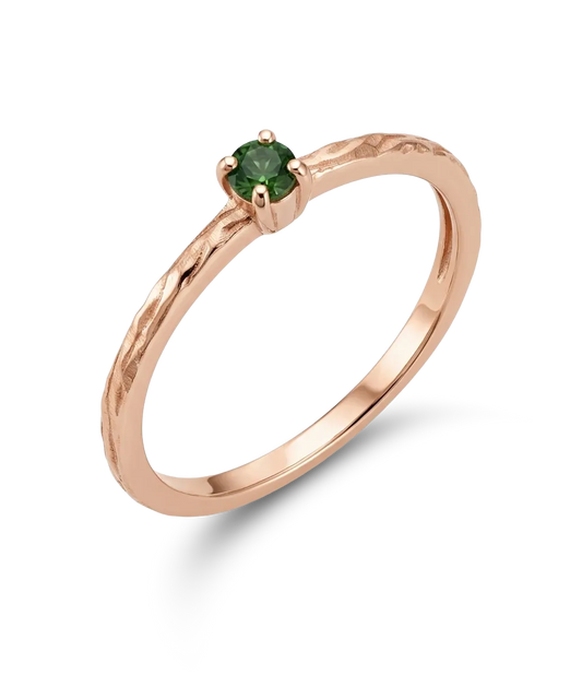 Auksinis kalinėtas žiedas su žaliu safyru 0,12 ct